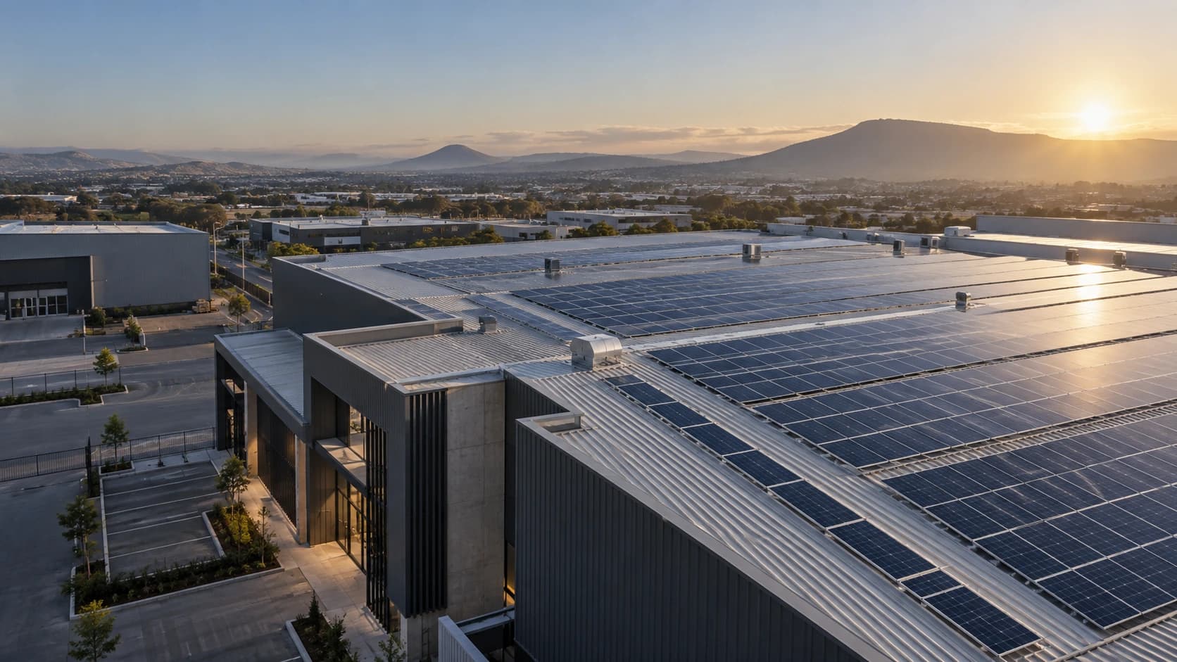 Large completed commercial rooftop solar installation in a South African business district