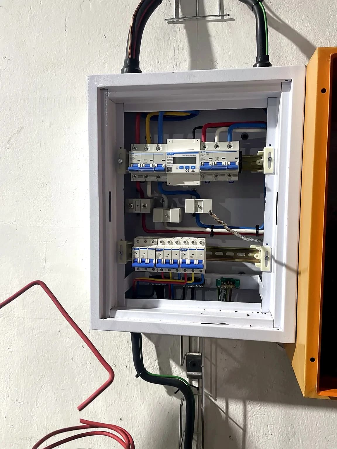 New electrical distribution board with breakers neatly installed